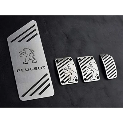 Abbildung von Pedale Set mit Fußstütze Stahlabdeckung für Peugeot.208 II &amp; 2008 4 Stück Pedal Pedalkappen Brems Gas Kupplungspedal Fußablage Fußpedal Zubehör Edelstahl Gebürstet Komplett