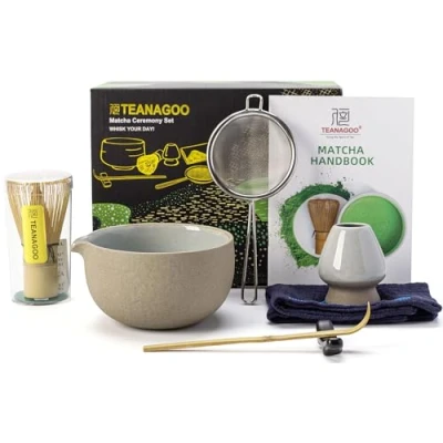 Abbildung von TEANAGOO Matcha set Tee Schale Besen kit Schüssel mit Ausgießer Bambus Whisk 7 Stück Starter Sets,N2, Dunkleres Grau