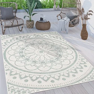 Abbildung von Paco Home Outdoor Teppich wetterfest &amp; robust modernes Mandala Boho Design pflegeleicht flachgewebt für Balkon, Terrasse, Garten, Wohnzimmer Küche Ethno Mandala, Grösse:80x150 cm, Farbe:Apricot