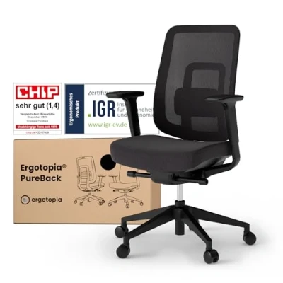 Abbildung von Ergotopia PureBack ergonomischer Bürostuhl Schreibtischstuhl ergonomisch mit 4D Armlehnen &amp; Synchronmechanik für Home Office, Büro Gaming Bequemer Drehstuhl gesundes Sitzen