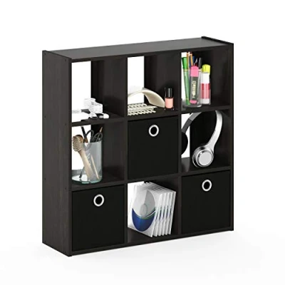 Abbildung von Furinno Simplistic Organizer/Regal mit 9 Fächern und 3 Einschüben, holz, Espresso/Schwarz, 20.07 x 67.82 67.31 cm