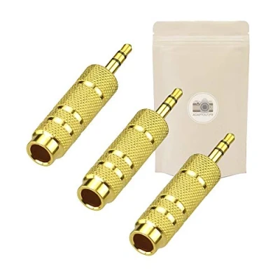 Abbildung von X3 Mini Jack Adapter 3.5mm männlich an Big 6.35mm weibliche Audioverbinder Minijack Goldplatte 18k Gold Kopfhörer Mikrofon Adaptive französische Marke
