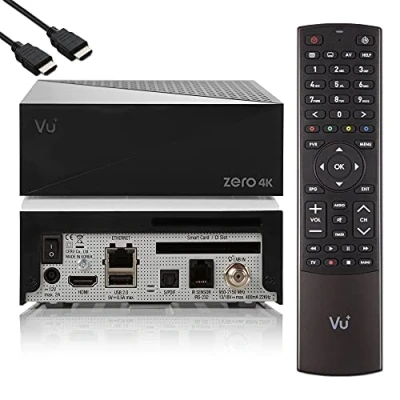 Abbildung von VU Zero 4K UHD HDR Sat Receiver mit 1x DVB S2X Tuner, E2 Linux Smart Receiver, YouTube, CI + Kartenleser, HbbTV Mediathek, USB PVR Funktion EasyMouse HDMI Kabel