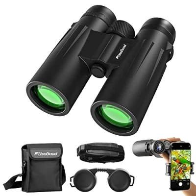 Abbildung von Hochleistungsfernglas, Usogood 10x42 HD Kompaktfernglas für Erwachsene mit BAK4 Prisma und FMC Objektiv, wasserdicht Vogelbeobachtung, Jagd, Wandern Smartphone Adapter