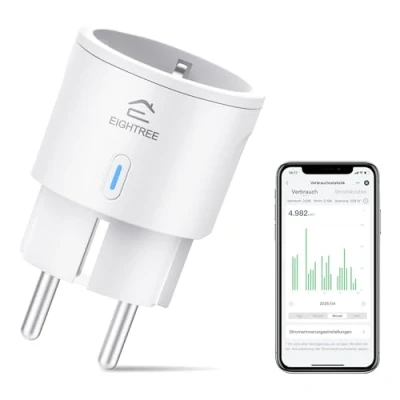 Abbildung von EIGHTREE Smart WLAN Steckdose, Alexa Zubehör WiFi Steckdose mit Strommessung, Sprachsteuerung &amp; Timer, Home funktioniert Alexa, Google