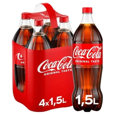 Abbildung von Coca Cola Classic prickelndes Erfrischungsgetränk mit unverwechselbarem Coke Geschmack koffeinhaltiger Softdrink in Einweg Flaschen (4 x 1500 ml)