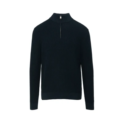 Abbildung von Strukturierter Strickpullover mit Troyerkragen Navy L