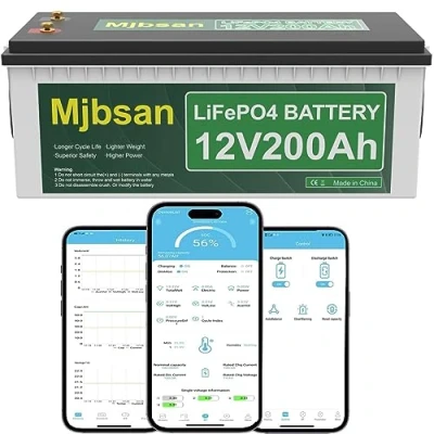 Abbildung von Mjbsan 12V lifepo4 200ah Autobatterie mit Bluetooth Eingebauter 200A BMS, 2560Wh Deep Cycle Lithium Batterie, 8000+ Zyklen, Ideal für Wohnmobil, Solar Trailer, Boot und Camping