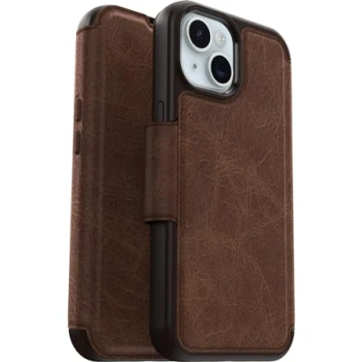 Abbildung von Otterbox Strada Apple iPhone 15 Book Case Leder Braun mit MagSafe