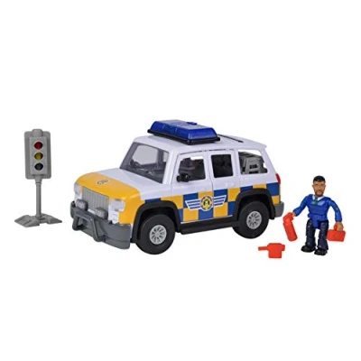 Abbildung von Simba Feuerwehrmann Sam 4 x Polizei Fahrzeug 19 cm + bewegliche Figur Soundfunktionen reichlich Zubehör 109251096038