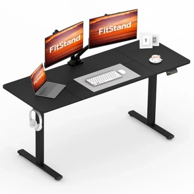 Abbildung von FitStand FQ1 160x60cm höhenverstellbarer Schreibtisch Electric Lift Desk mit Tischplatte, Stehpult, Computertisch Haken, Kindersicherung, Memory Funktion für Büro und Zuhause Schwarz
