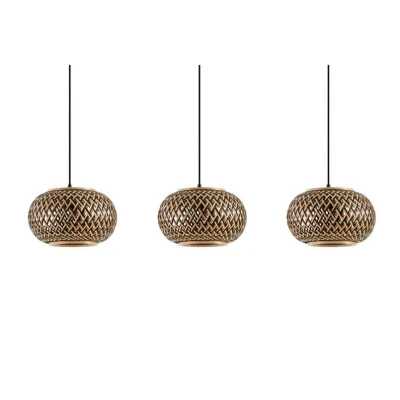 Abbildung von Lindby Hängeleuchte Nerys, 3 flg., schwarz, Bambus, 1.120 cm
