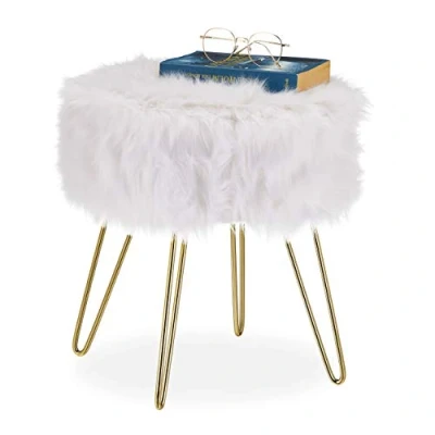Abbildung von relaxdays Sitzhocker Fellhocker Kunstfell Weiß Gold