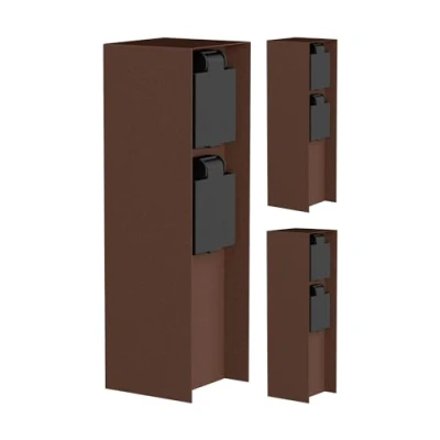 Abbildung von ledscom.de 3 Stück Garten Steckdosensäule POMI für außen, IP44, 2 Fach, Edelstahl, braun, eckig, 23 cm