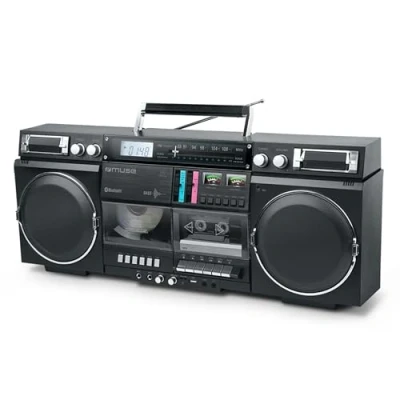 Abbildung von MUSE Bluetooth Retro Boombox mit Radio, CD, Kassettenrekorder, 80W Ausgangsleistung, USB, Aux, Micro SD Kartenslot
