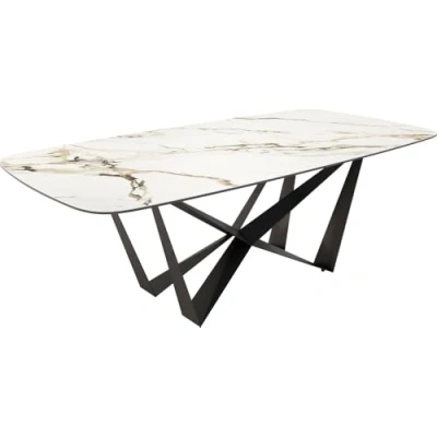 Abbildung von Esstisch Edge Boot 240x120 Keramik Calacatta Luxe Weiß Gold Grau Spider Flachstahl Schwarz