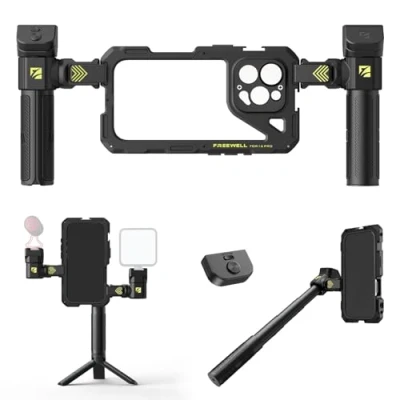 Abbildung von Freewell Genius Rig Cage für iPhone 16 Pro Werkzeuglose Installation, Multifunktionales Stativ, Einbeinstativ, Handgriffe, Bluetooth Fernbedienung