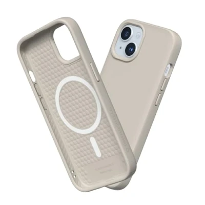 Abbildung von RhinoShield Case kompatibel mit [iPhone 15] SolidSuit MagSafe Stoßdämpfende &amp; schlanke Schutzhülle Premium Finish 3.5 Meter Fallschutz Sandbeige