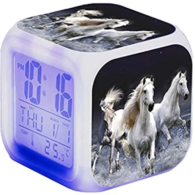Abbildung von Wecker Pferde Tier Alarm LED Beleuchteter Digital mit Nachtlicht Night Glowing Licht Anzeige Zeit Geburtstagsgeschenke für Kinder (7)