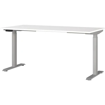 Abbildung von Germania Schreibtisch 7908 639, in Weiß/Silber, EL. höhenverstellb., 160 x 120 80 cm (BxHxT)