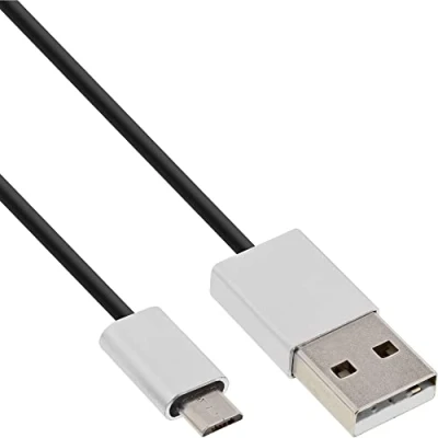 Abbildung von InLine 31710I Micro USB 2.0 Kabel, A Stecker an B Stecker, schwarz/Alu, flexibel, 1m