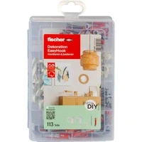 Abbildung von fischer easyDIY Box Dekoration EasyHook, montieren und justieren, 113 teiliges Set aus DuoPower Dübeln, Haken, Abdeckkappen Schrauben, 6 8 mm Durchmesser, 30 40 Länge, für Heimwerker