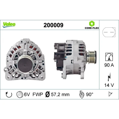Abbildung von VALEO 200009 Lichtmaschine 14V 91A VOLKSWAGEN: Transporter 5 Kastenwagen, Golf 4 Schrägheck, Polo IV AUDI: A4 B5 Limousine, A3 Schrägheck