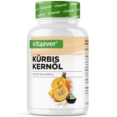 Abbildung von Kürbiskernöl 420 Kapseln 3000 mg pro Tagesportion Mit natürlichem Vitamin E Hochdosiert Naturbelassen &amp; kaltgepresst Laborgeprüft