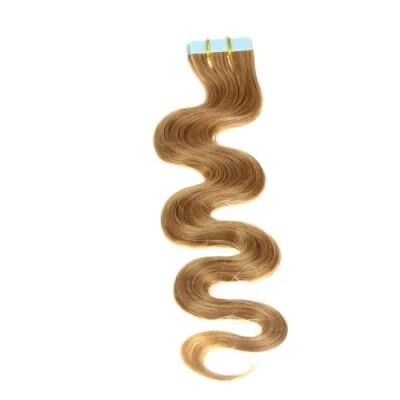 Abbildung von hair2heart 30 x Tape In Extensions aus Echthaar, 50cm, 2,5g Strähnen, gewellt Farbe 12 honigblond