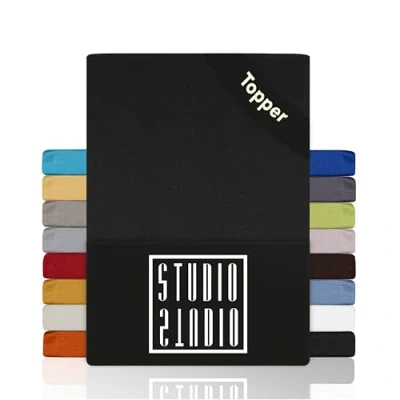 Abbildung von STUDIO Spannbettlaken Basic Topper, viele Größen, 100% Baumwolle, OEKO TEX 100, Jersey, Gummizug: rundum, (1 Stück), 90x200 cm Topper Spannbetttuch bis 14 Höhe Anthrazit
