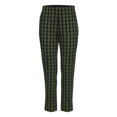 Abbildung von ICHI Ihkate Stoffhose, Damen, Größe: Large, Parrot green houndstooth