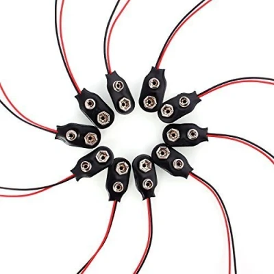 Abbildung von Neuftech® 10 Stück Batterie Clip Anschluss mit 15cm Anschlusskabel für 9v Blöcke I Form schwarz