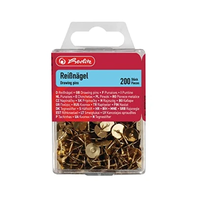 Abbildung von Herlitz Reißnagel rund, Metall, 200 Stück in Hängebox, messing