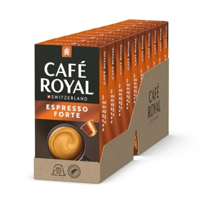 Abbildung von Café Royal Espresso Forte 100 Kapseln für Nespresso Kaffee Maschine 8/10 Intensität UTZ zertifiziert Kaffeekapseln aus Aluminium