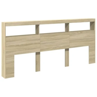 Abbildung von vidaXL LED Kopfteil mit Ablagen, Bettkopfteil offenen Fächern, Betthaupt für Schlafzimmer, Bettzubehör, Sonoma Eiche 220x17x102cm Holzwerkstoff