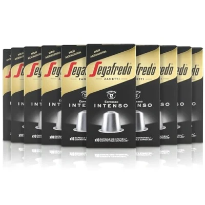 Abbildung von Segafredo Zanetti 100 Aluminiumkapseln kompatibel mit Nespresso®* Intenso Kaffee, vollmundig und anhaltend im Geschmack (10 Boxen je 10 Kapseln) Geeignet für Nespresso Original Maschinen