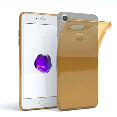 Abbildung von EAZY CASE Hülle kompatibel mit iPhone SE (2022/2020) / 8/7 Schutzhülle Silikon, Ultra dünn, Slimcover, Handyhülle, Silikonhülle, Backcover, Durchsichtig, Klar Gold