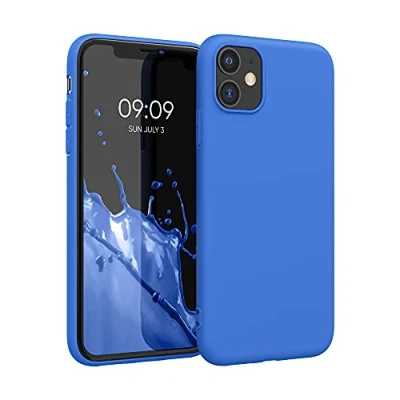 Abbildung von kwmobile Hülle kompatibel mit Apple iPhone 11 weiches TPU Silikon Case Cover geeignet für kabelloses Laden Neon Blau
