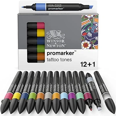 Abbildung von Winsor &amp; Newton 0290162 ProMarker, Professioneller Layoutmarker 2 Spitzen, fein und breit für Zeichnungen, Design Layouts Tattoo Töne 13 Stifte
