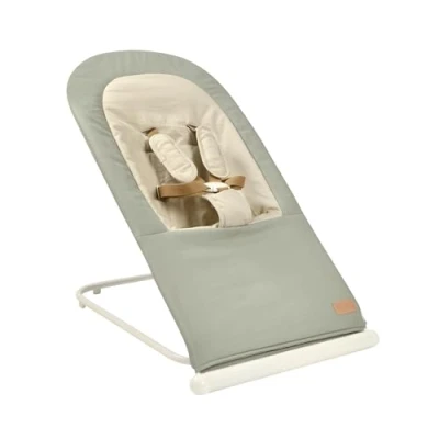 Abbildung von BÉABA, Faltbare Babywippe, 3 Neigungen in 1 Knopf, Ultrakompakt und Schlank, 5 Punkt Gurtsystem, Patentiertes Faltsystem, 100% Baumwolle, Bis zu 15 kg, Inklusive Transporttasche, Eazy Relax Lichen