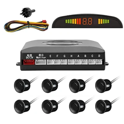 Abbildung von Tkoofn KFZ Summer Einparkhilfe Rückfahrhilfe 8 hinten Sensoren Hinter mit LED Farb Display Auto Parken Sensor System Pieper Radar Kit Schwarz