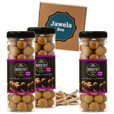 Abbildung von Nordthy Schokoladen Lakritzkugeln Extra Stark 3 x 300g Jawela Box Gourmet Lakritz Kugeln Geschenk