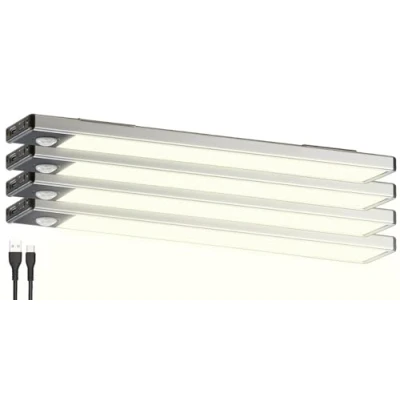 Abbildung von Lunartec Lichtleiste aufladbar: 4er Set Akku LED Lichtleiste, Licht &amp;Bewegungssensor, 2 Modi, warmweiß (Lichtleiste USB aufladbar, Unterbauleuchten Strips)