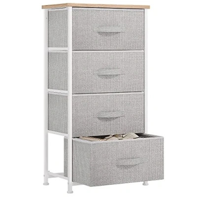 Abbildung von YITAHOME kommode Schmal, Schrank mit 4 Schubladen aus Stoff, Aufbewahrungskommode Modernen Stil für Schlafzimmer, Wohnzimmer, Kinderzimmer, Flur, Hellgrau Aufbewahrungsschrank