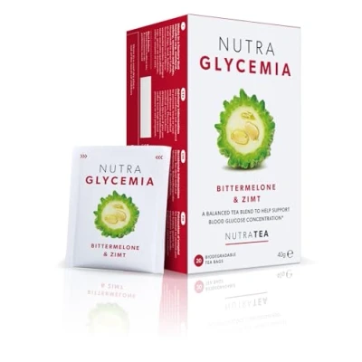Abbildung von Nutra Tea NUTRAGLYCEMIA, Schwarzer Tee unterstützt die Gewichtsabnahme, Zimt trägt zur Stärkung des Blutkreislaufs bei, 20 wiederverwendbare Teebeutel, Kräutertee mit Bockshornklee &amp; Bittermelone