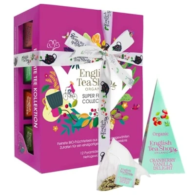 Abbildung von ETS Teegeschenk Super Fruit Kollektion BIO Früchtetee Geschenkset zum Geburtstag, Muttertag, Ostern, Weihnachten 6x2 Pyramidenbeutel