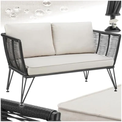Abbildung von tectake Essgruppe Garten Loungesofa, (Set, 1 tlg), rundes Polyrattan im Rope Design