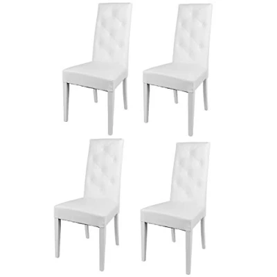 Abbildung von t m c s Tommychairs 4er Set Moderne Stühle Chantal für Küche und Esszimmer, robuste Struktur aus lackiertem Buchenholz Farbe Weiss, gepolstert mit weissem Kunstleder bezogen