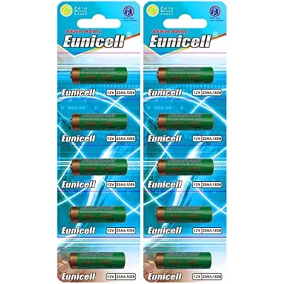 Abbildung von 10 x 23A 12V Alkaline Batterien MN21, 23A, V23GA, L1028, A23 EINWEG Markenware Eunicell FBA