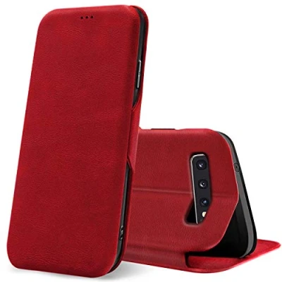 Abbildung von Verco Handyhülle für Samsung S10, Bookstyle Premium Handy Flip Cover Galaxy S10 Hülle [integr. Magnet] Book Case PU Leder Tasche, Rot